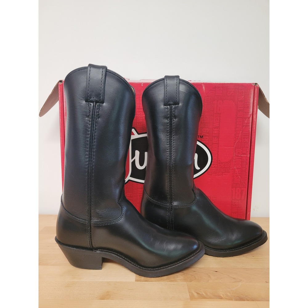 Justin Western Boots Mens 8 C Black Leather Vibram Sole M6637 USA Made Cowboy